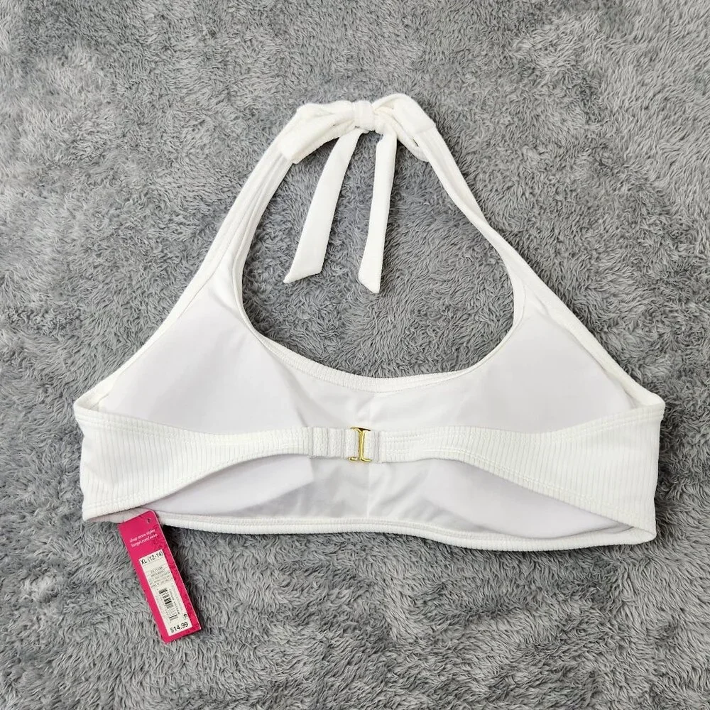 Xhilaration Halter Bikini Top Juniors XL 12-14 White Ribbed‎ Adjustable Back
